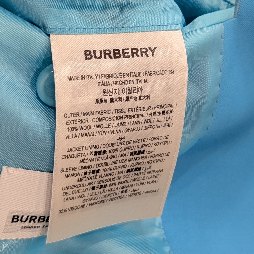 $2590 Mens BURBERRY Wool Tailored Jacket Blazer Bright Opal Blue 54 US 44 - Picture 8 of 10